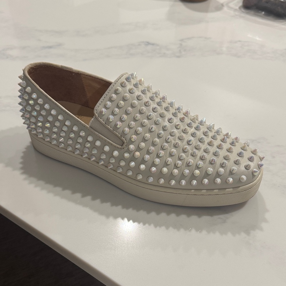 Christian Louboutin White Studded Loafers